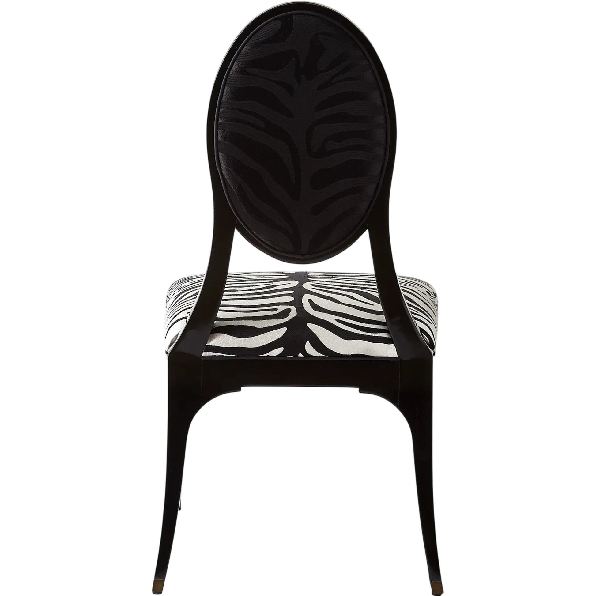 Zebra Dining Chair by Global Views in brass. Made from rubberwood, wood, fabric, computer embroidery work on cotton duck fabric in a eclectic & global style.