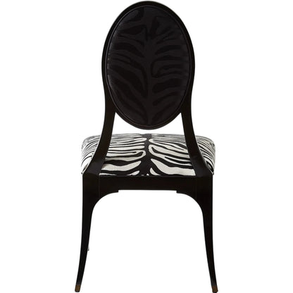 Zebra Dining Chair by Global Views in brass. Made from rubberwood, wood, fabric, computer embroidery work on cotton duck fabric in a eclectic & global style.