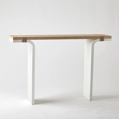 Debby Console by Global Views in white and oak. Made from unique in a transitional style.