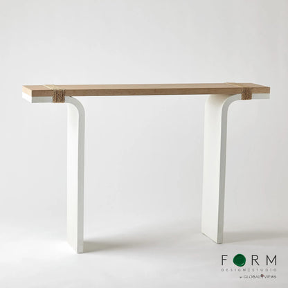 Debby Console by Global Views in white and oak. Made from unique in a transitional style.