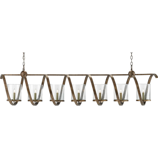 Maximus Grande Chandelier by Currey and Company in pyrite bronze. Made from wrought iron, glass in a modern style.