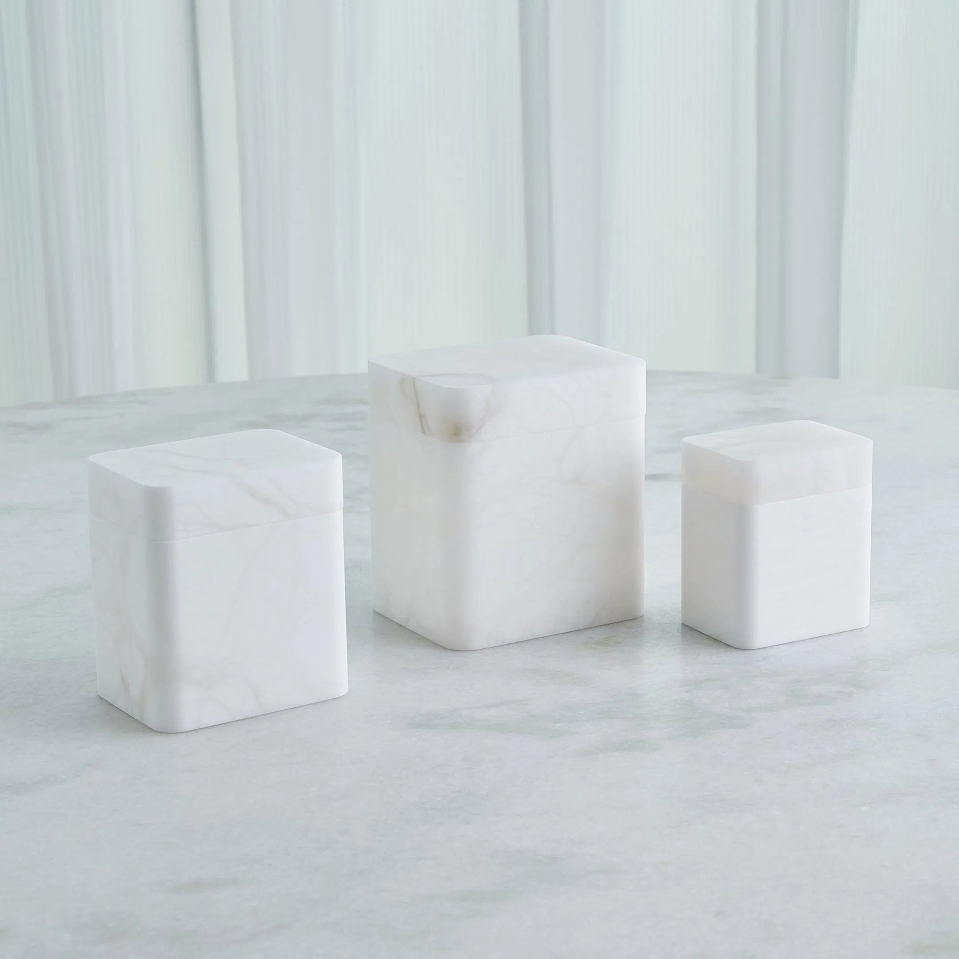 Raggio Alabaster Box by Global Views in white. Made from alabaster in a unique style.