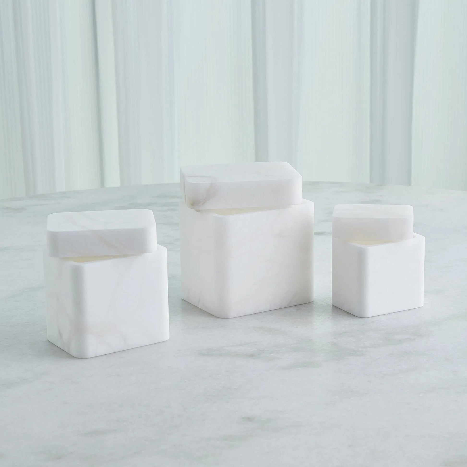 Raggio Alabaster Box by Global Views in white. Made from alabaster in a unique style.