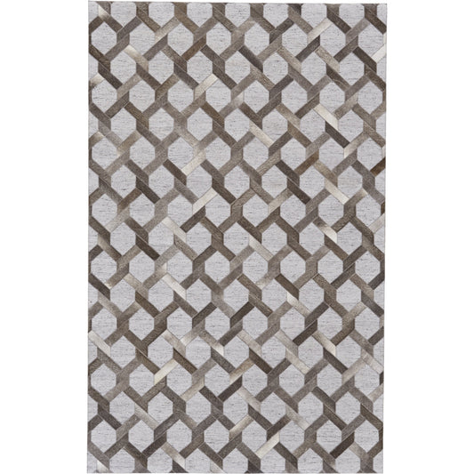 Fannin Transitional Geometric Rug - 0752F by Feizy in gray, taupe, silver. Made from viscose, leather in a unique style.