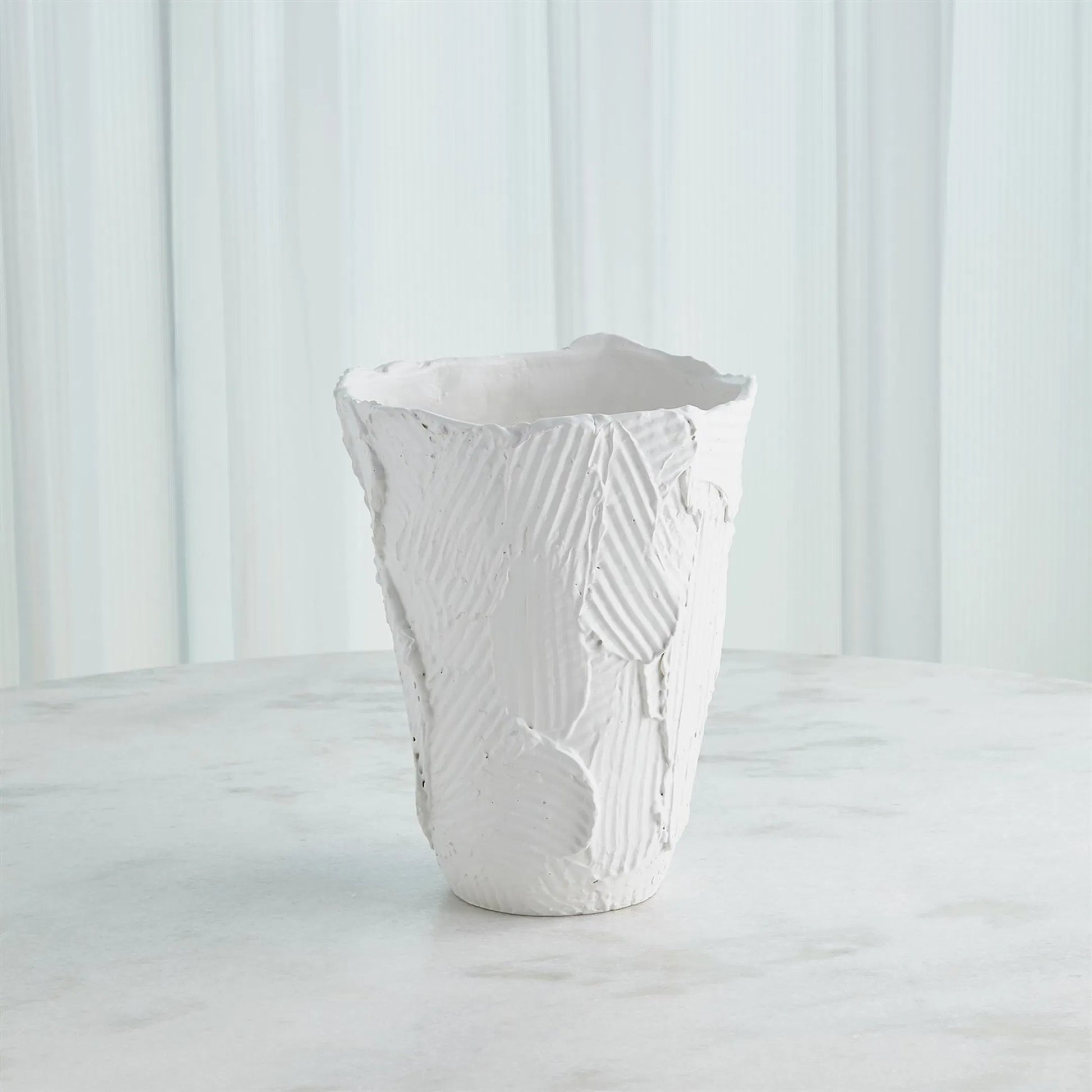 Chip Short Vase by Global Views in matte white. Made from unique in a rustic style.