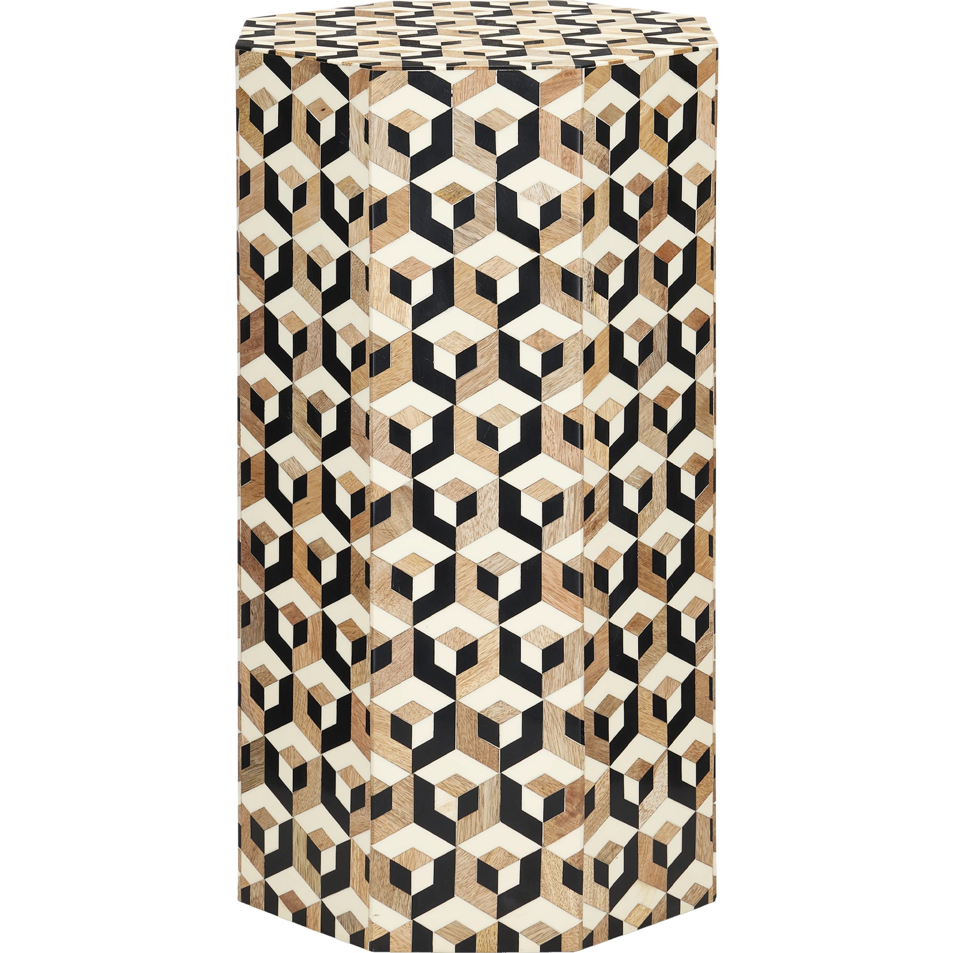 Geo Accent Table by Currey and Company in natural, white, black. Made from mango wood, bone, composite in a modern style.