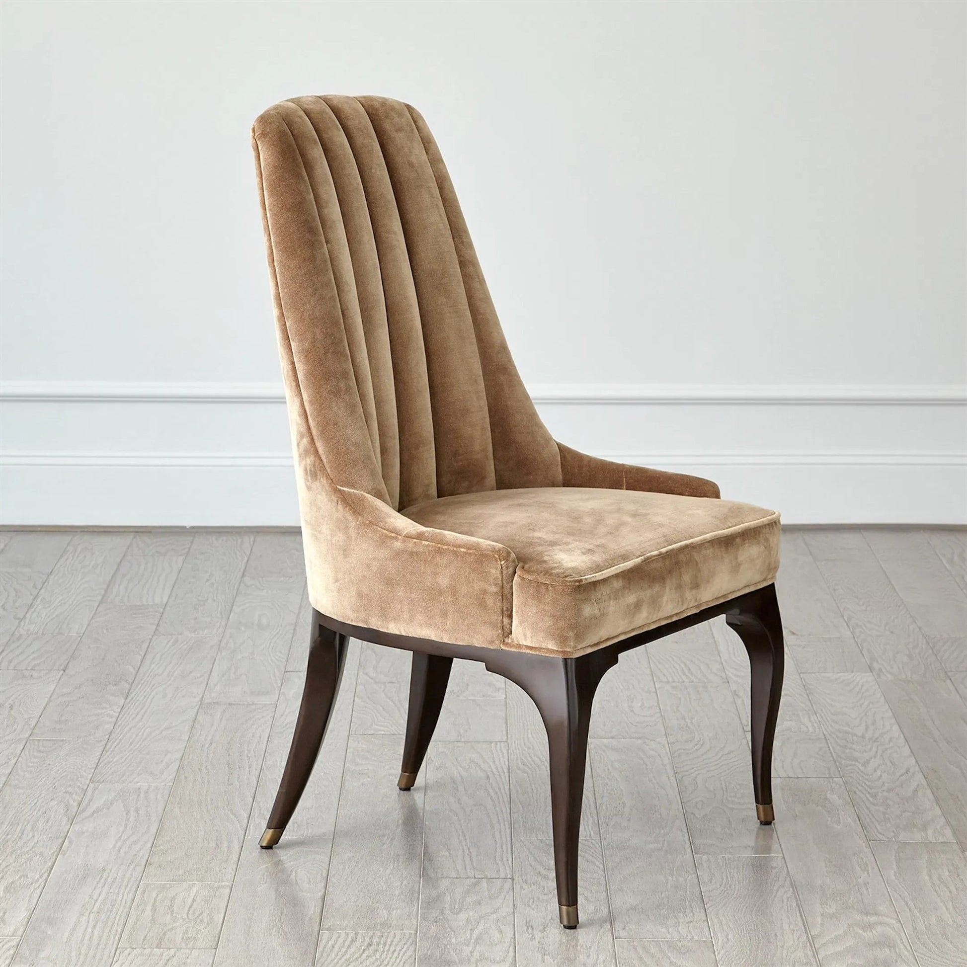 Channel Walnut Tufted Dining Chair by Global Views in walnut, muslin and dark waxed oiled walnut. Made from unique in a traditional style.