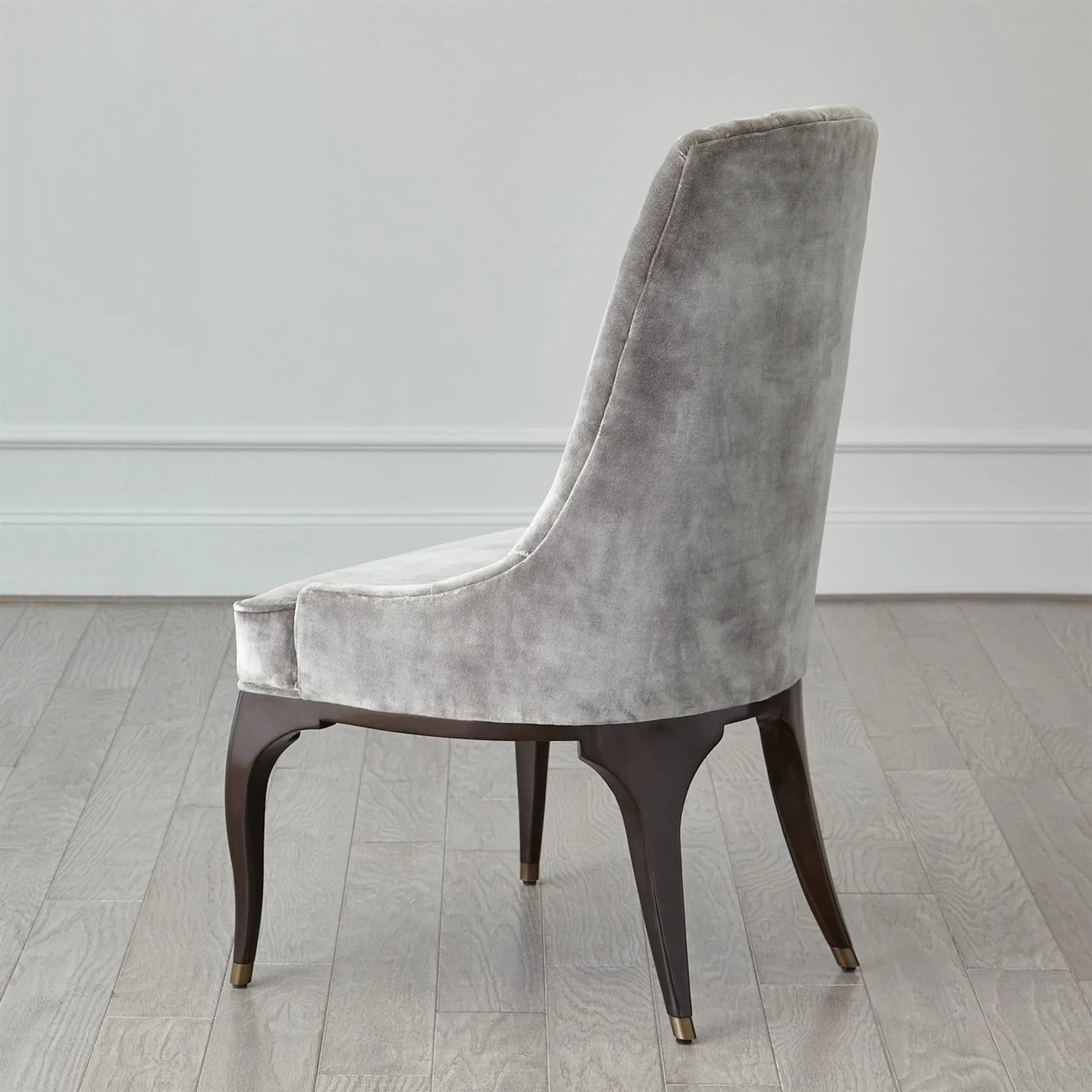 Channel Grey Tufted Dining Chair by Global Views in walnut, muslin and dark waxed oiled walnut. Made from unique in a traditional style.