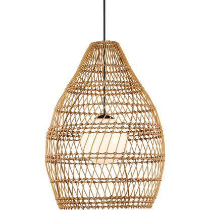 Fishtrap Outdoor Pendant by Currey and Company in natural, black, frosted white. Made from all-weather wicker, metal, glass in a unique style.