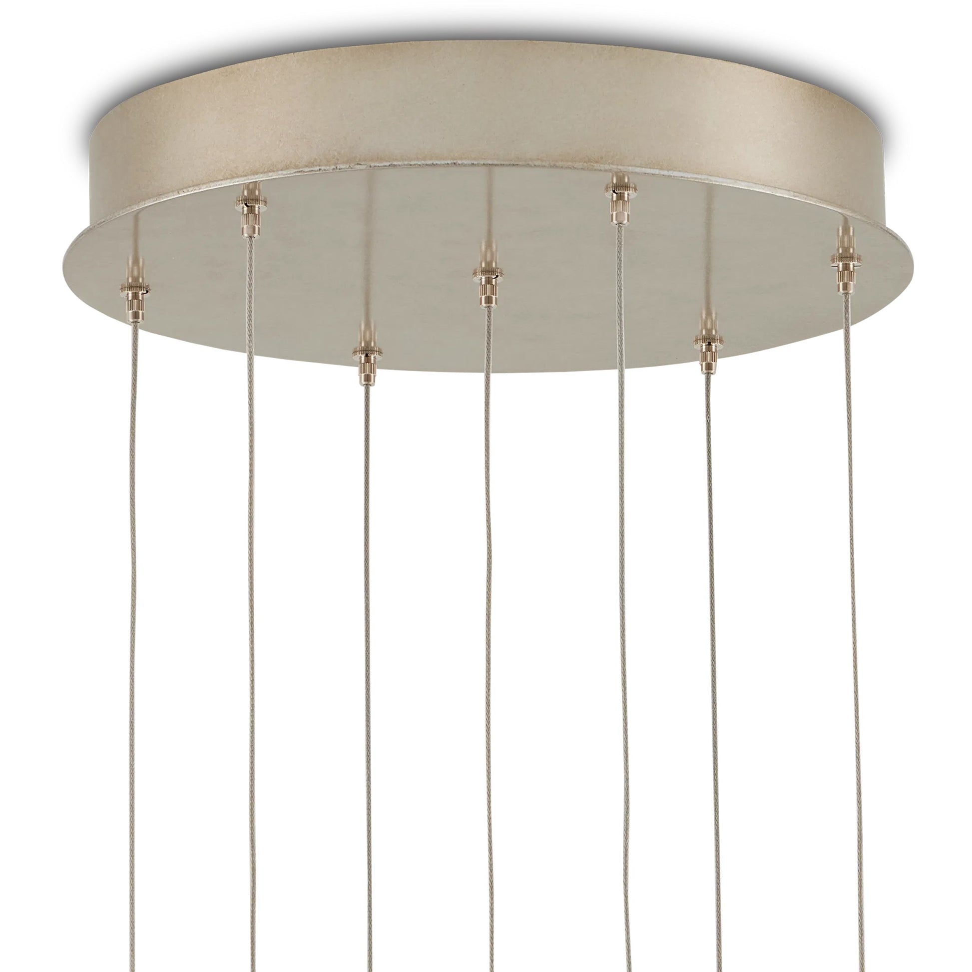 Banyan 7-Light Multi-Drop Pendant by Currey and Company in antique brass, clear, silver. Made from metal, glass in a modern style.