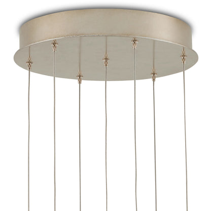 Banyan 7-Light Multi-Drop Pendant by Currey and Company in antique brass, clear, silver. Made from metal, glass in a modern style.
