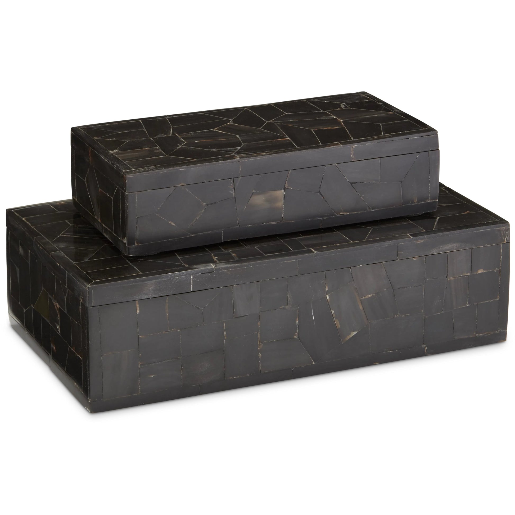 Bone Mosaic Box Set by Currey and Company in black. Made from bone, wood in a traditional style.