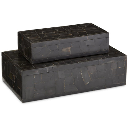 Bone Mosaic Box Set by Currey and Company in black. Made from bone, wood in a traditional style.