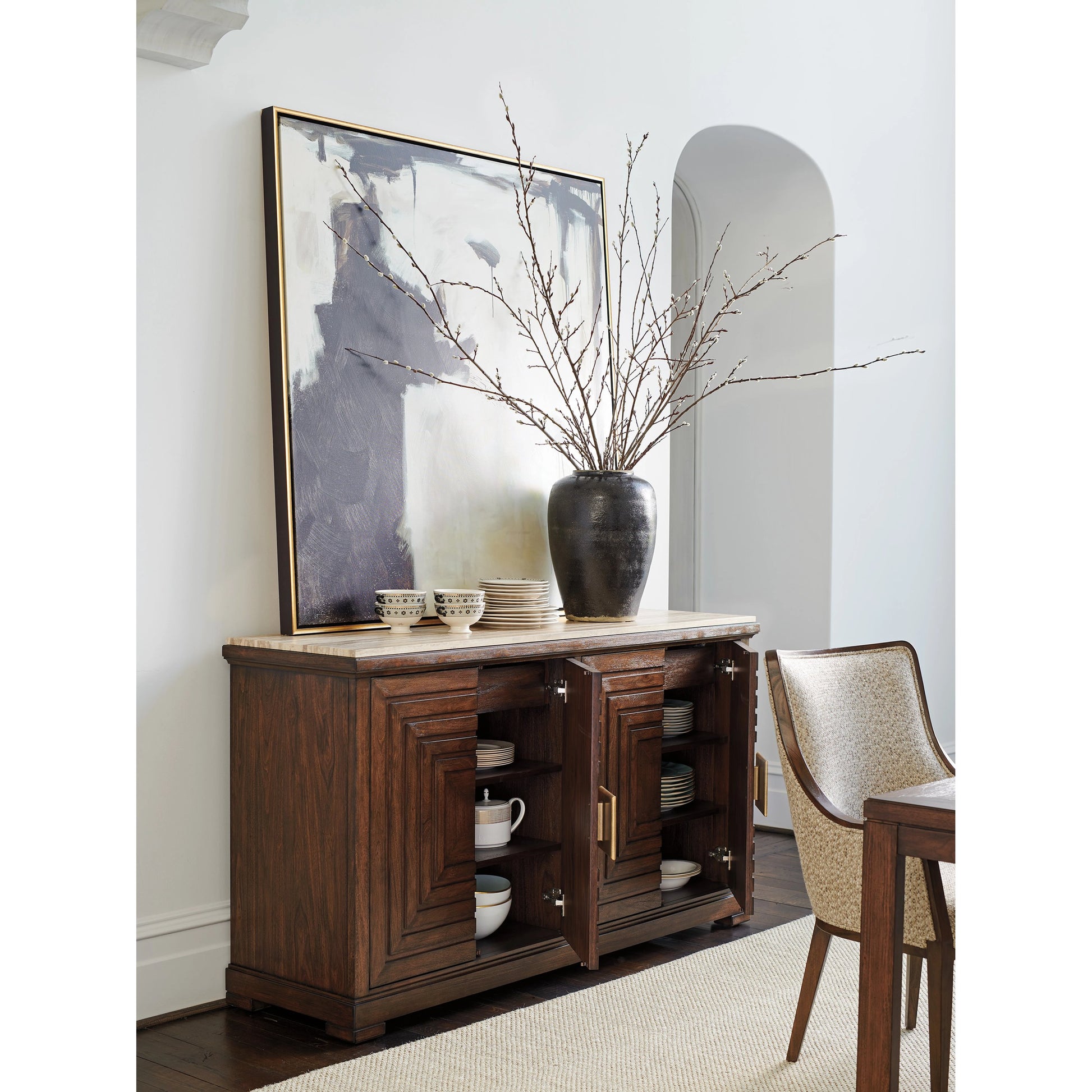Los Gatos Buffet with Stone Top by Lexington in walnut. Made from unique in a transitional style.