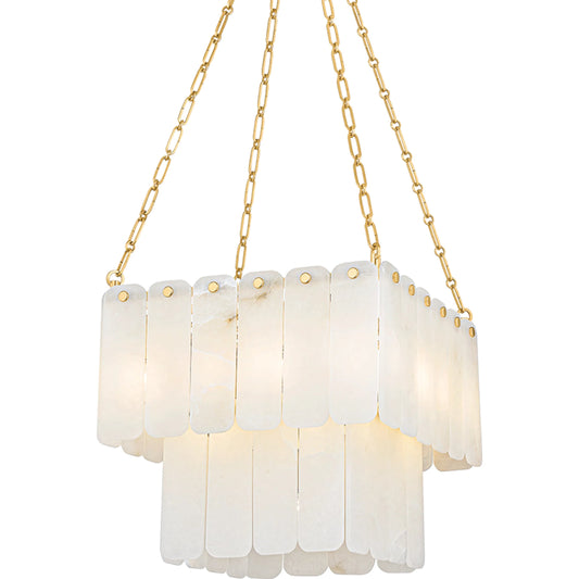 Moissanite Chandelier by Hudson Valley in aged brass. Made from steel in a unique style.