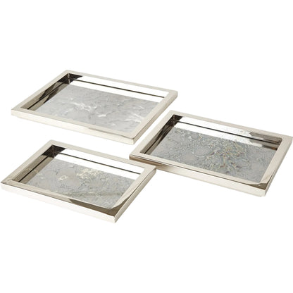 Stepped Nesting Trays by Global Views in nickel. Made from stainless steel in a modern style.