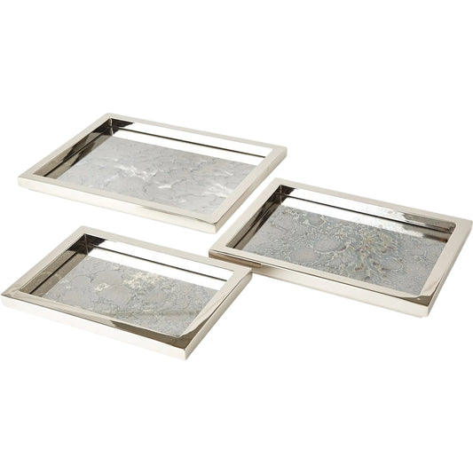 Stepped Nesting Trays by Global Views in nickel. Made from stainless steel in a modern style.