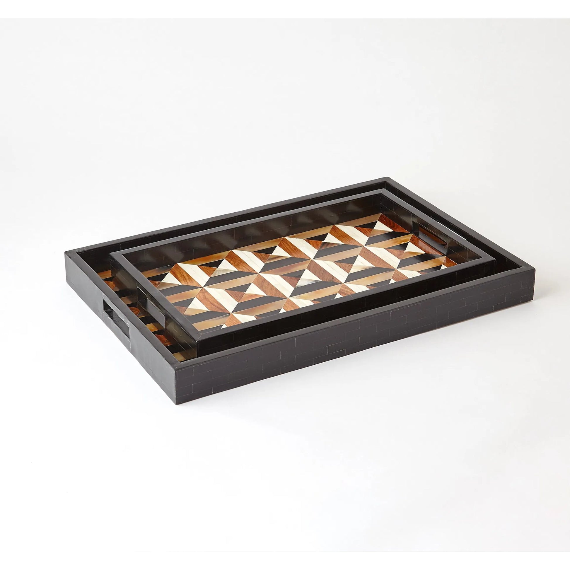 Triangle Marquetry Tray by Global Views. Made from born, horn, resin in a modern style.