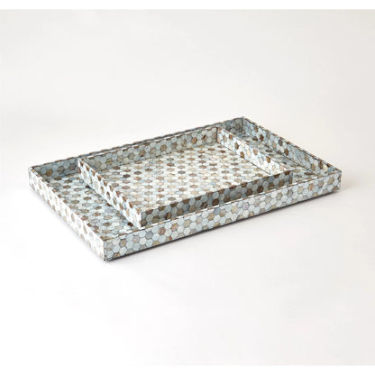 Mother of Pearl Tray by Global Views. Made from mdf, plywood, mother of pearl in a coastal style.