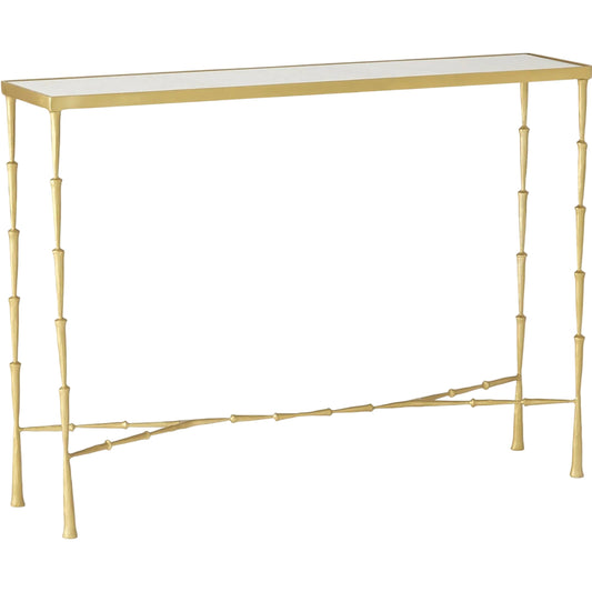 Spike Console by Global Views in antique brass. Made from iron, white marble in a transitional style.