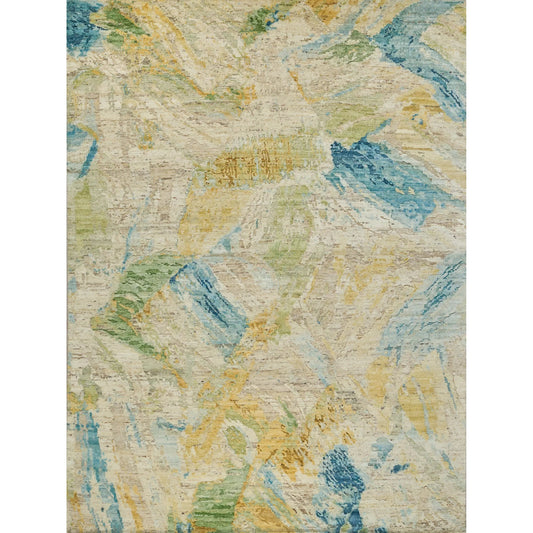 Moderno 7425 Rug by Exquisite Rugs in yellow, green, blue. Made from new zealand wool in a unique style.