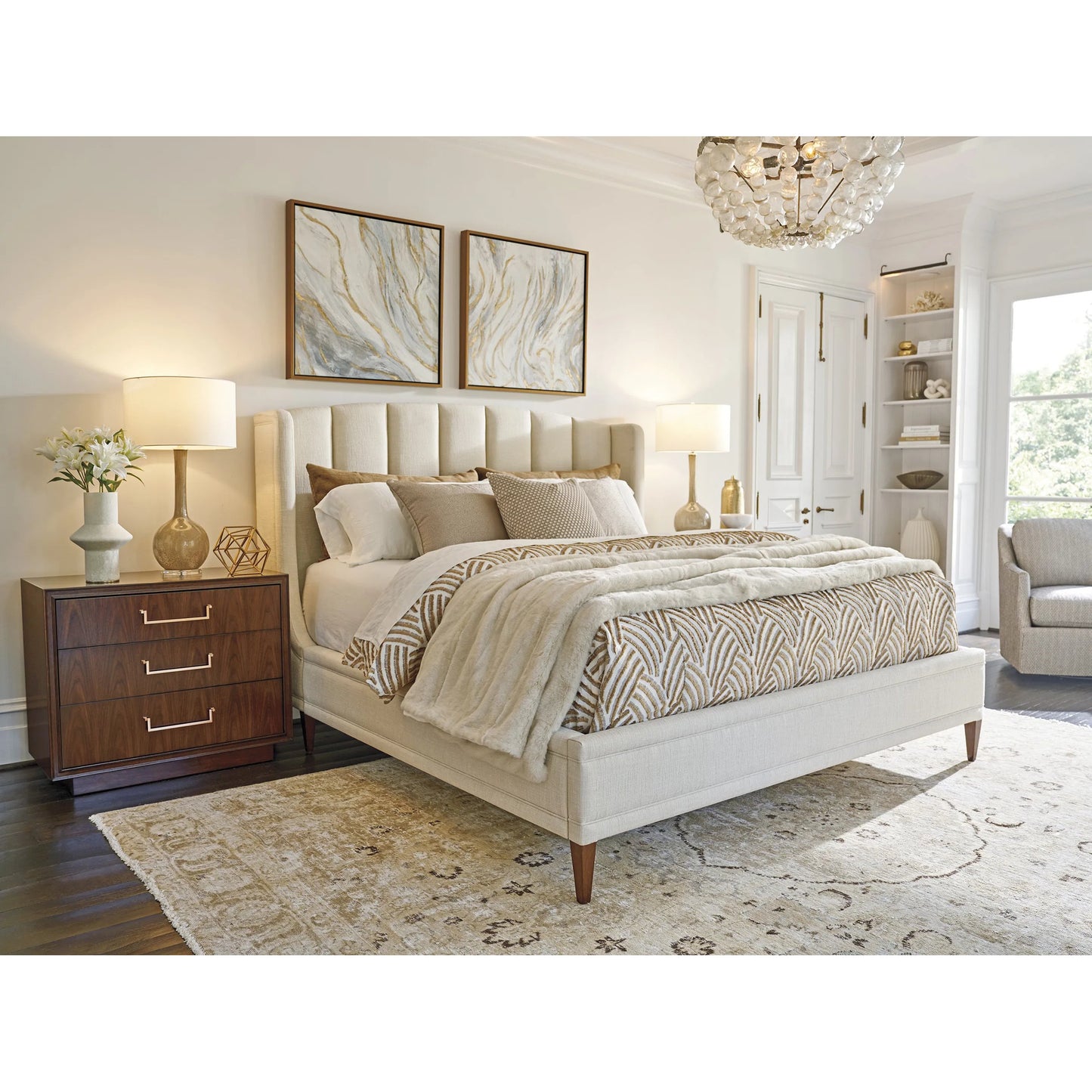 004 SI-2371316 | Lifestyle | Camden Nightstand by Lexington in cathedral walnut. Made from walnut in a traditional style.