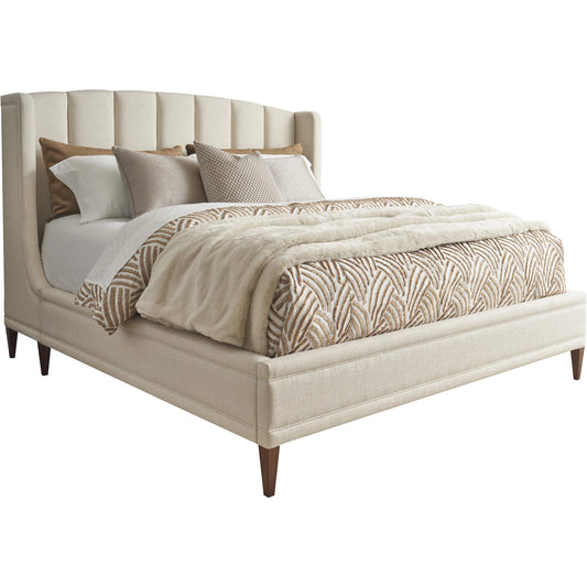 Savoy Upholstered Bed by Lexington in white, ivory and brown. Made from walnut, fabric in a unique style.
