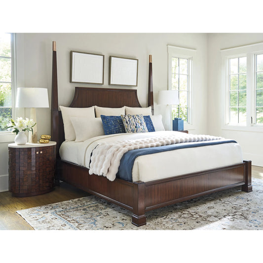Essex Poster Bed by Lexington in dark brown. Made from walnut in a unique style.