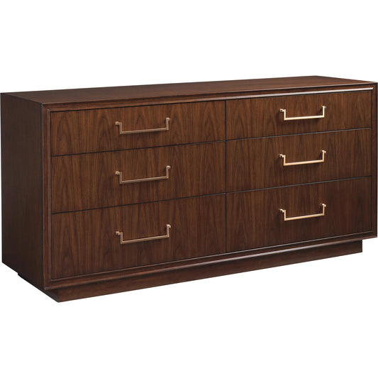 Fenwick Double Dresser by Lexington in gold. Made from walnut in a unique style.