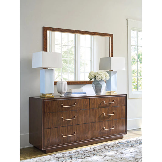 Fenwick Double Dresser by Lexington in gold. Made from walnut in a unique style.