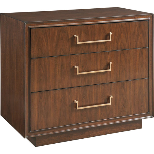 Camden Nightstand by Lexington in cathedral walnut. Made from walnut in a unique style.