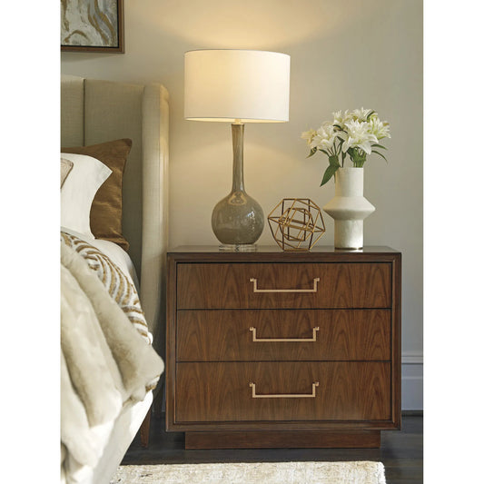 Camden Nightstand by Lexington in cathedral walnut. Made from walnut in a unique style.