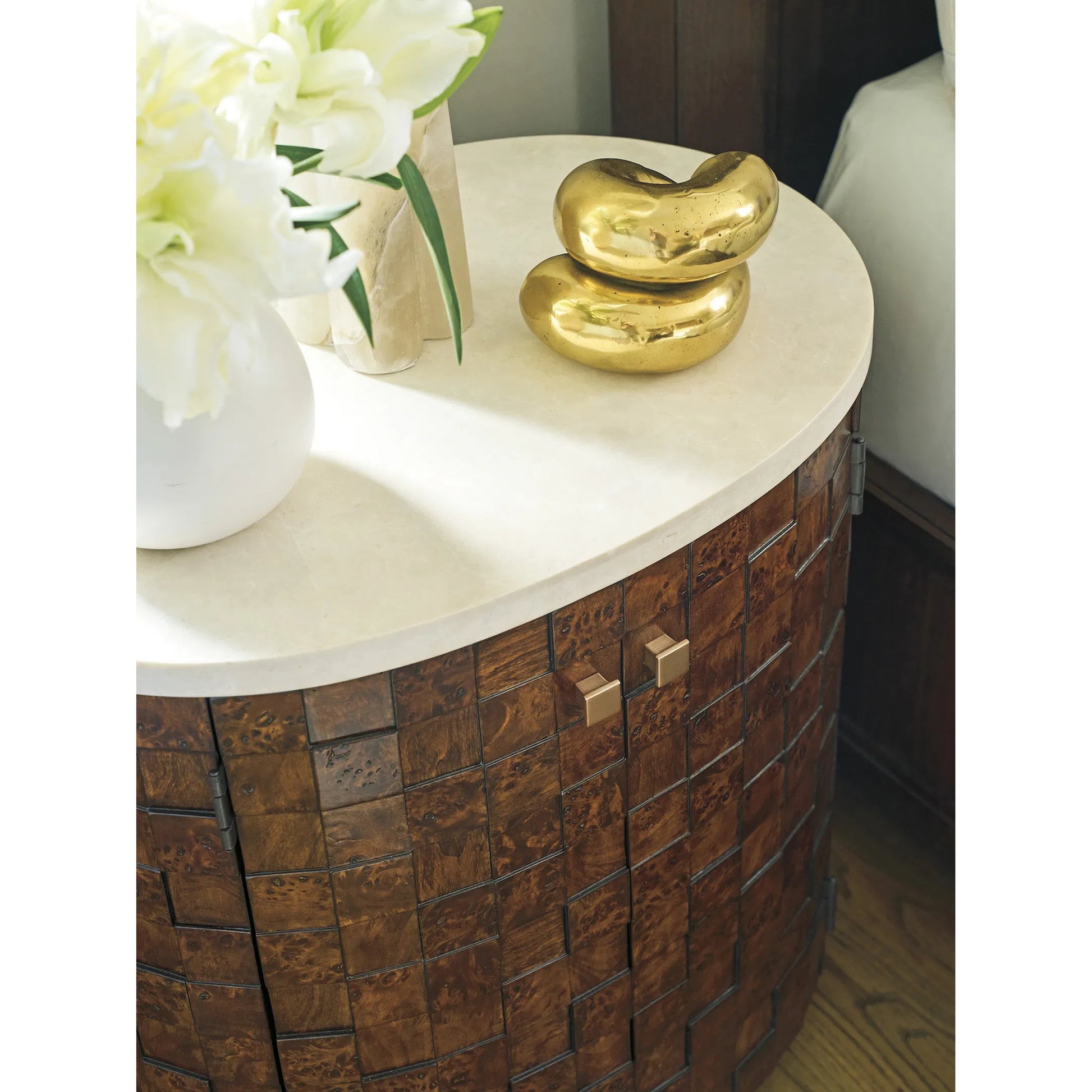 Morella Oval Nightstand by Lexington. Made from walnut, marble in a traditional style.