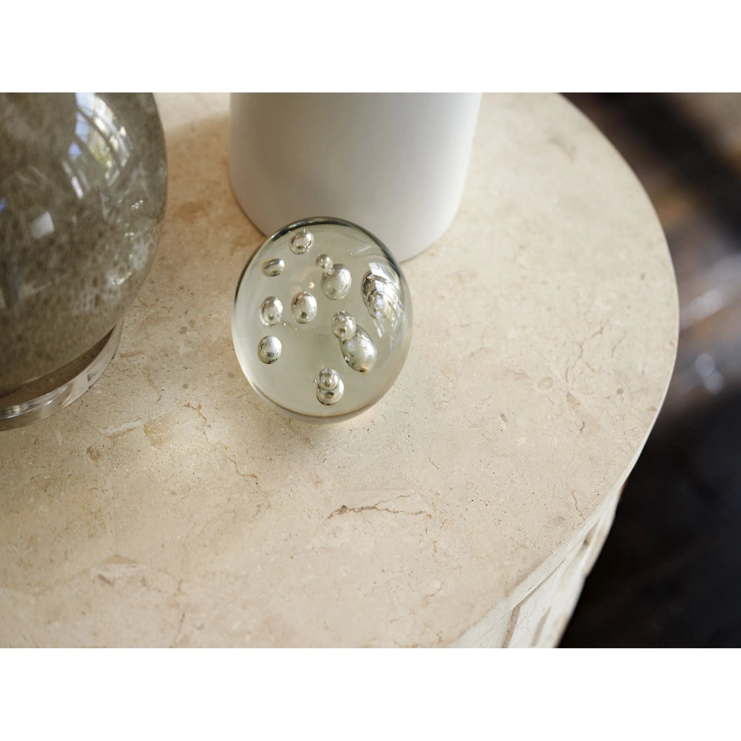 005 SI-2371319 | Lifestyle | Albion Stone Oval Nightstand by Lexington in limestone. Made from unique in a modern style.