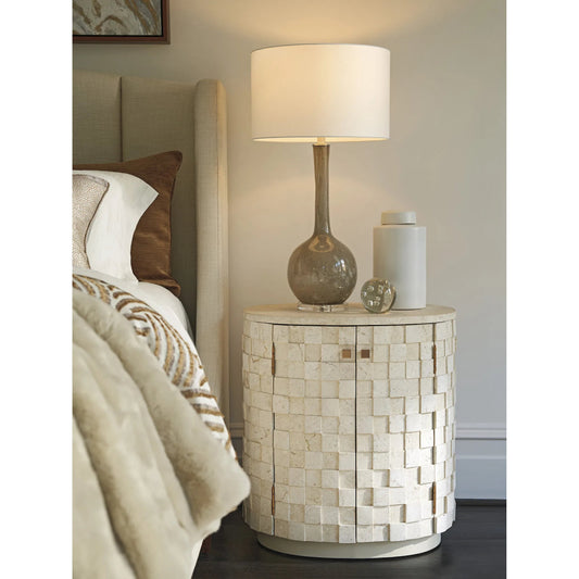 Albion Stone Oval Nightstand by Lexington in limestone. Made from unique in a unique style.