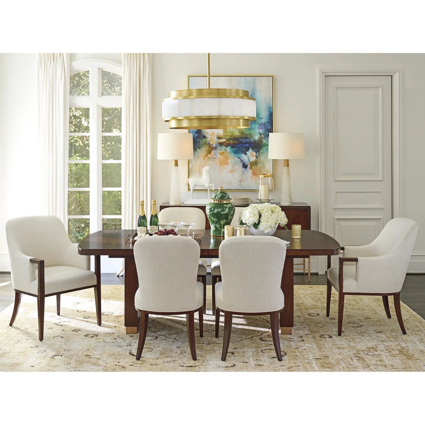 011 SI-2540557 | Lifestyle | Portman Double Pedestal Dining Table by Lexington in dark brown. Made from walnut in a unique style.