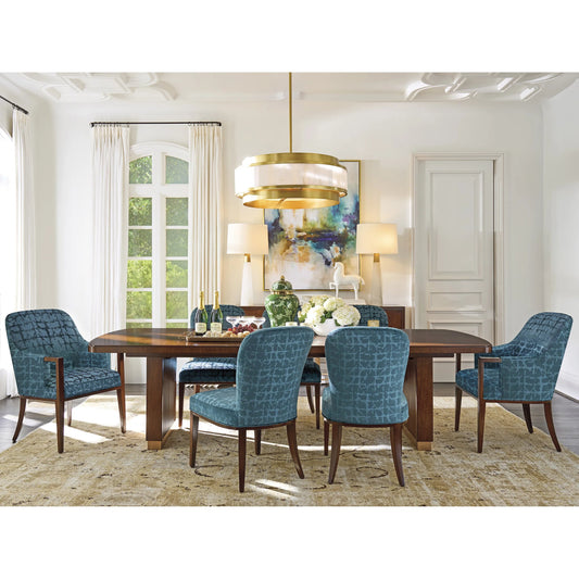 Portman Double Pedestal Dining Table by Lexington in dark brown. Made from walnut in a unique style.
