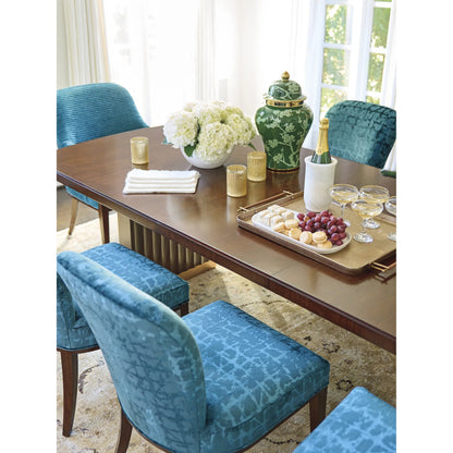 Portman Double Pedestal Dining Table by Lexington in dark brown. Made from walnut in a unique style.