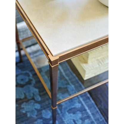 Bulgari Rectangle End Table by Lexington in ivory, rose gold. Made from marble, metal, glass in a unique style.