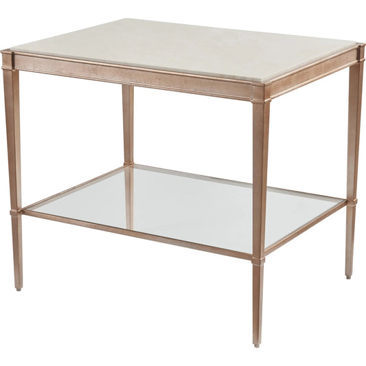 Bulgari Rectangle End Table by Lexington in ivory, rose gold. Made from marble, metal, glass in a unique style.