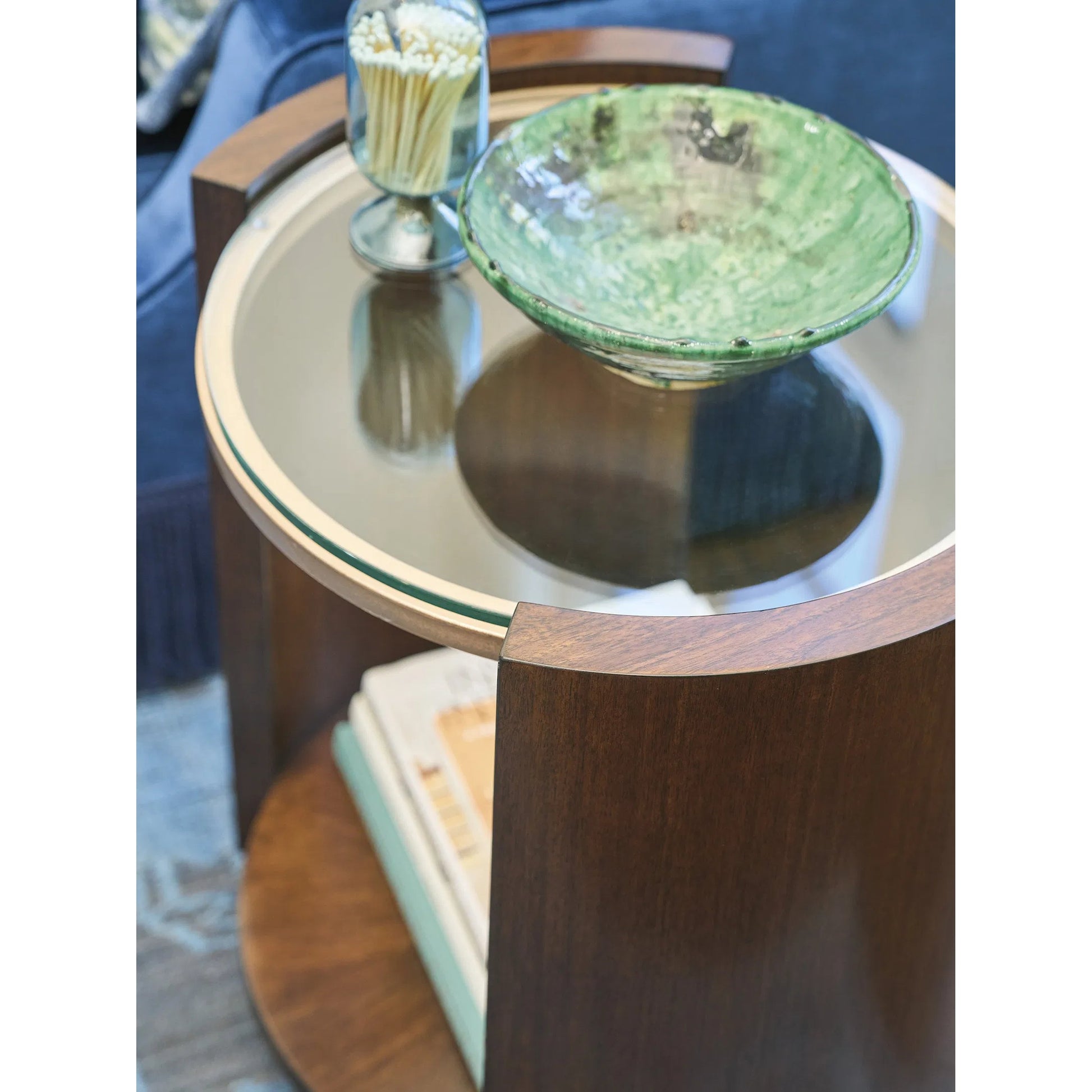 Lennox Round Accent Table by Lexington. Made from walnut, metal in a traditional style.