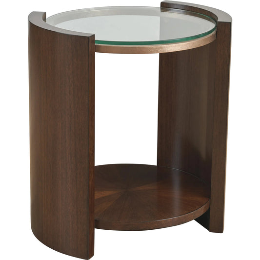 Lennox Round Accent Table by Lexington. Made from walnut, metal in a unique style.