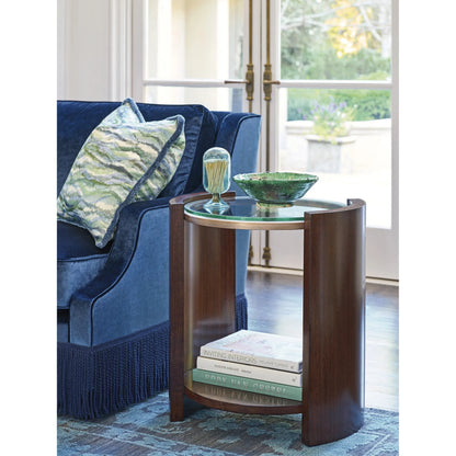 Lennox Round Accent Table by Lexington. Made from walnut, metal in a traditional style.