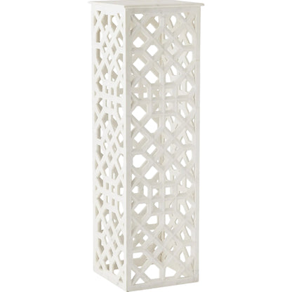 Fret Pedestal by Global Views. Made from hand carved honed white marble in a transitional style.