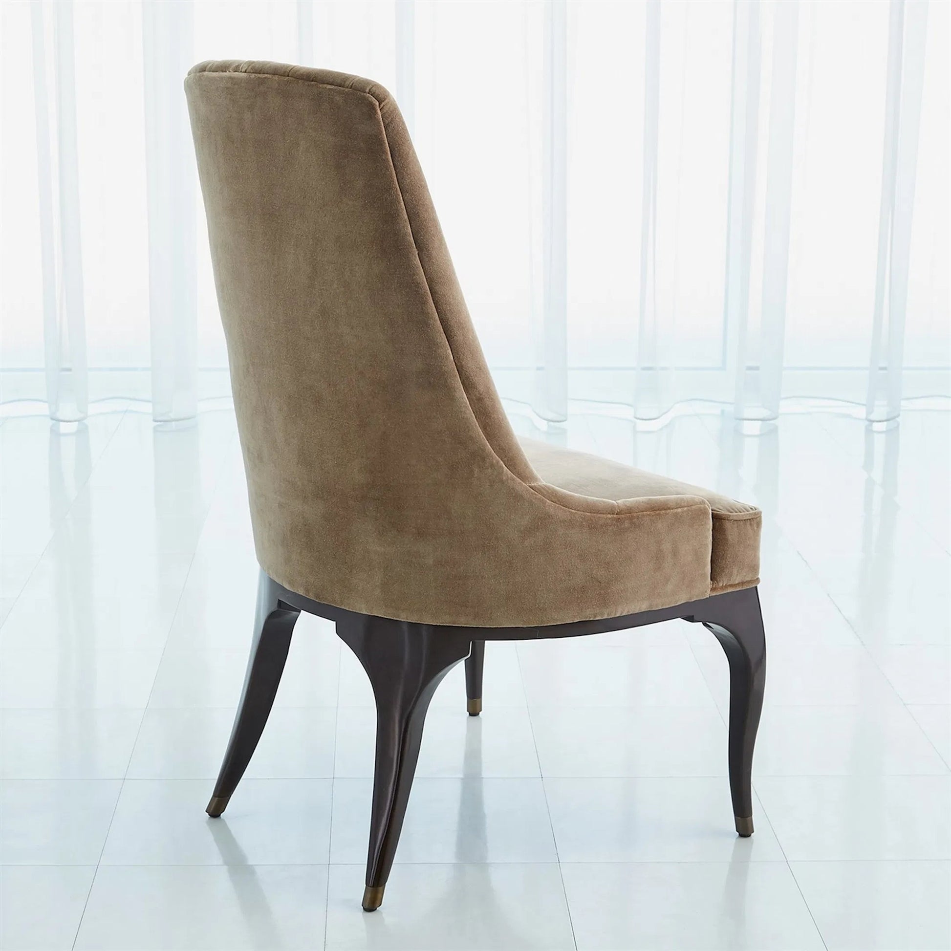 Channel Walnut Tufted Dining Chair by Global Views in walnut, muslin and dark waxed oiled walnut. Made from unique in a traditional style.