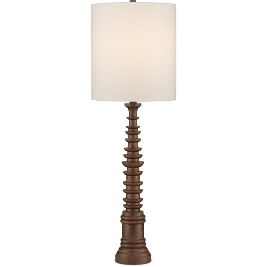 Malayan Table Lamp by Currey and Company. Made from wood in a modern style.