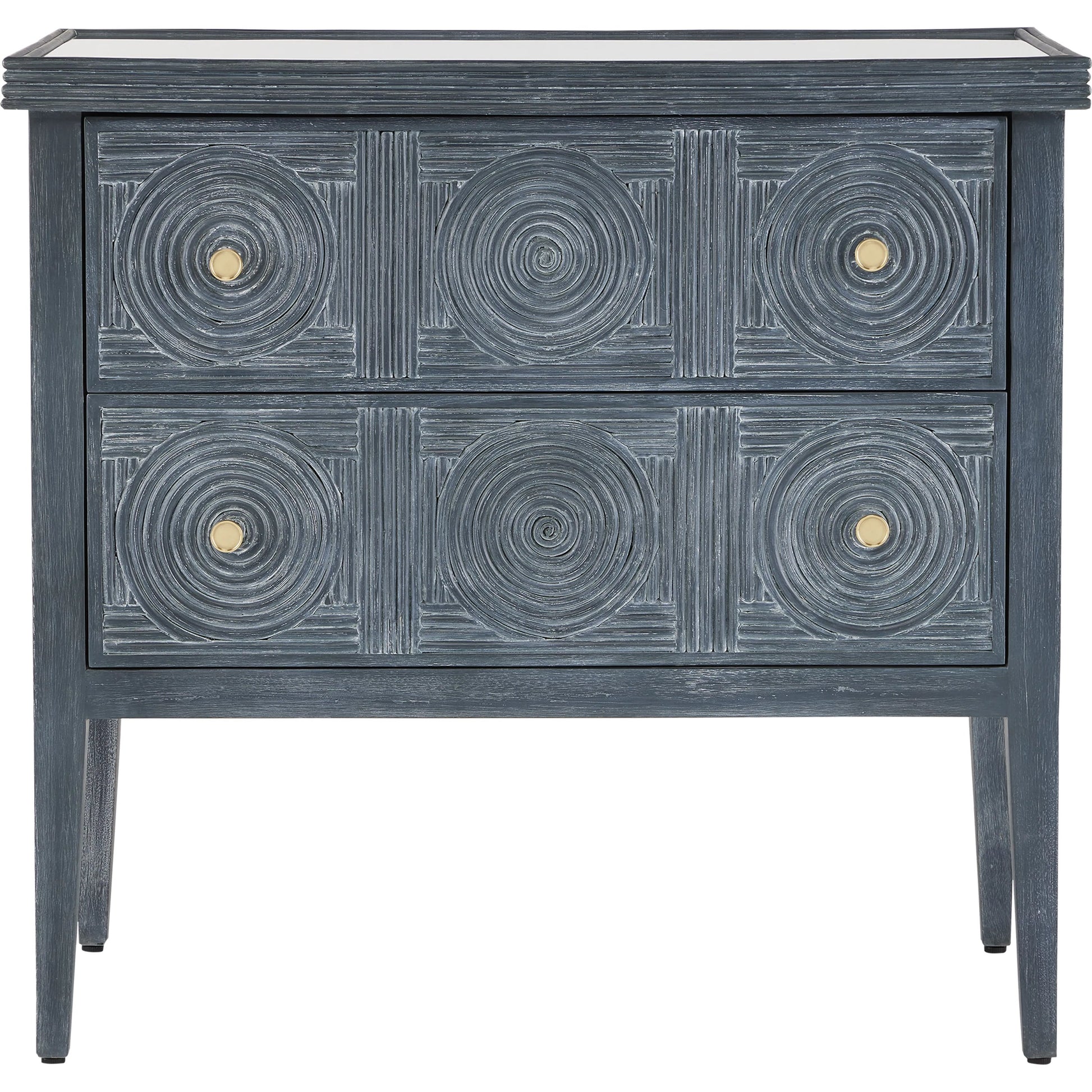 Santos 2-Drawer Chest by Currey and Company. Made from mahogany, rattan, brass, glass in a transitional style.