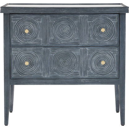 Santos 2-Drawer Chest by Currey and Company. Made from mahogany, rattan, brass, glass in a transitional style.