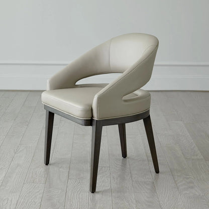 Alcott Dining Chair by Global Views. Made from beech wood, semi-aniline grey leather in a transitional style.