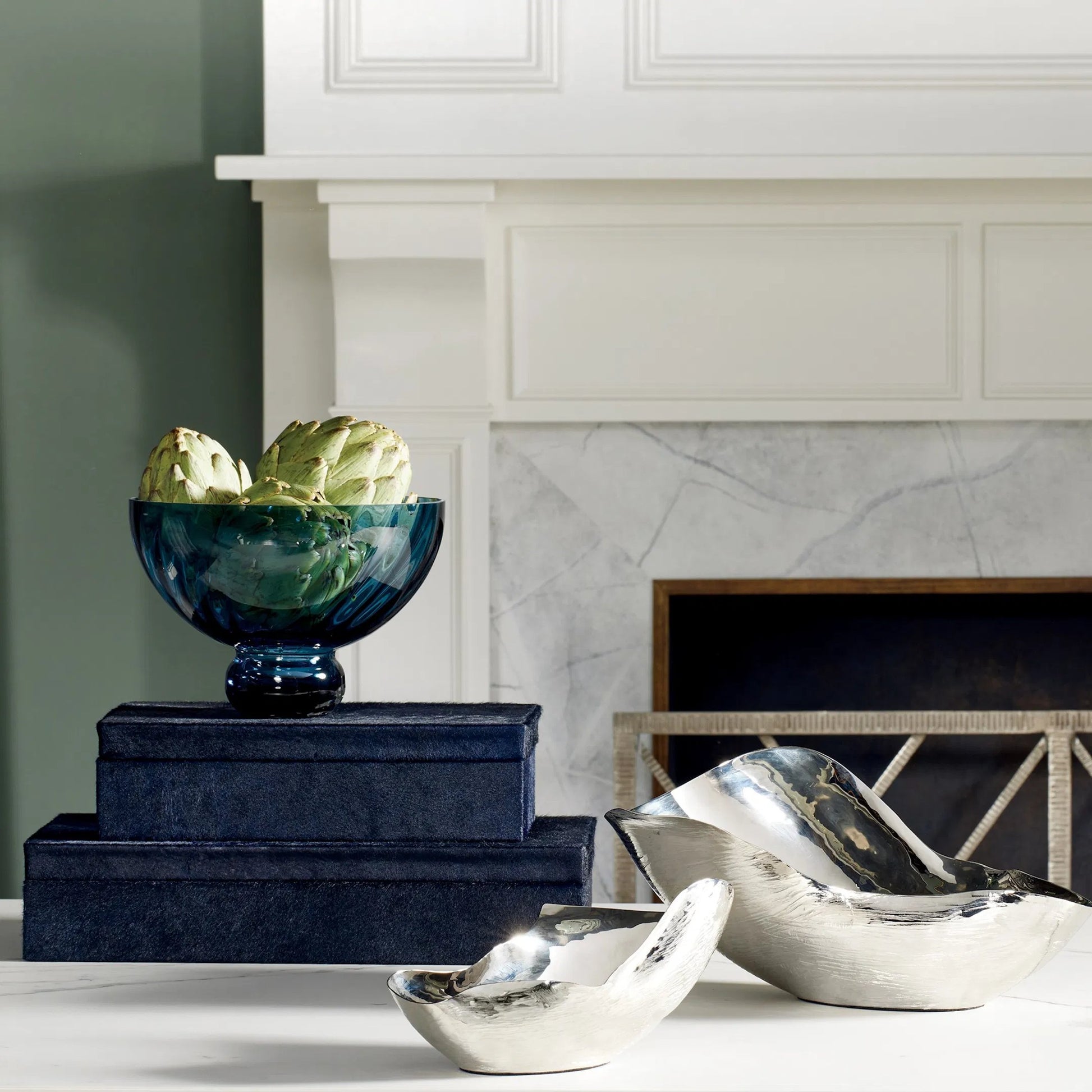 Ball Footed Bowl by Global Views in blue. Made from artglass in a eclectic & global style.